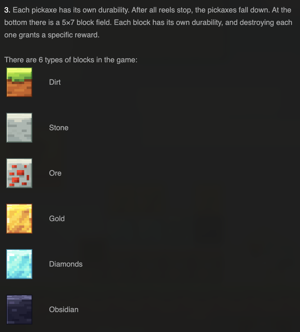 Mine Slot block types from Dirt to Obsidian