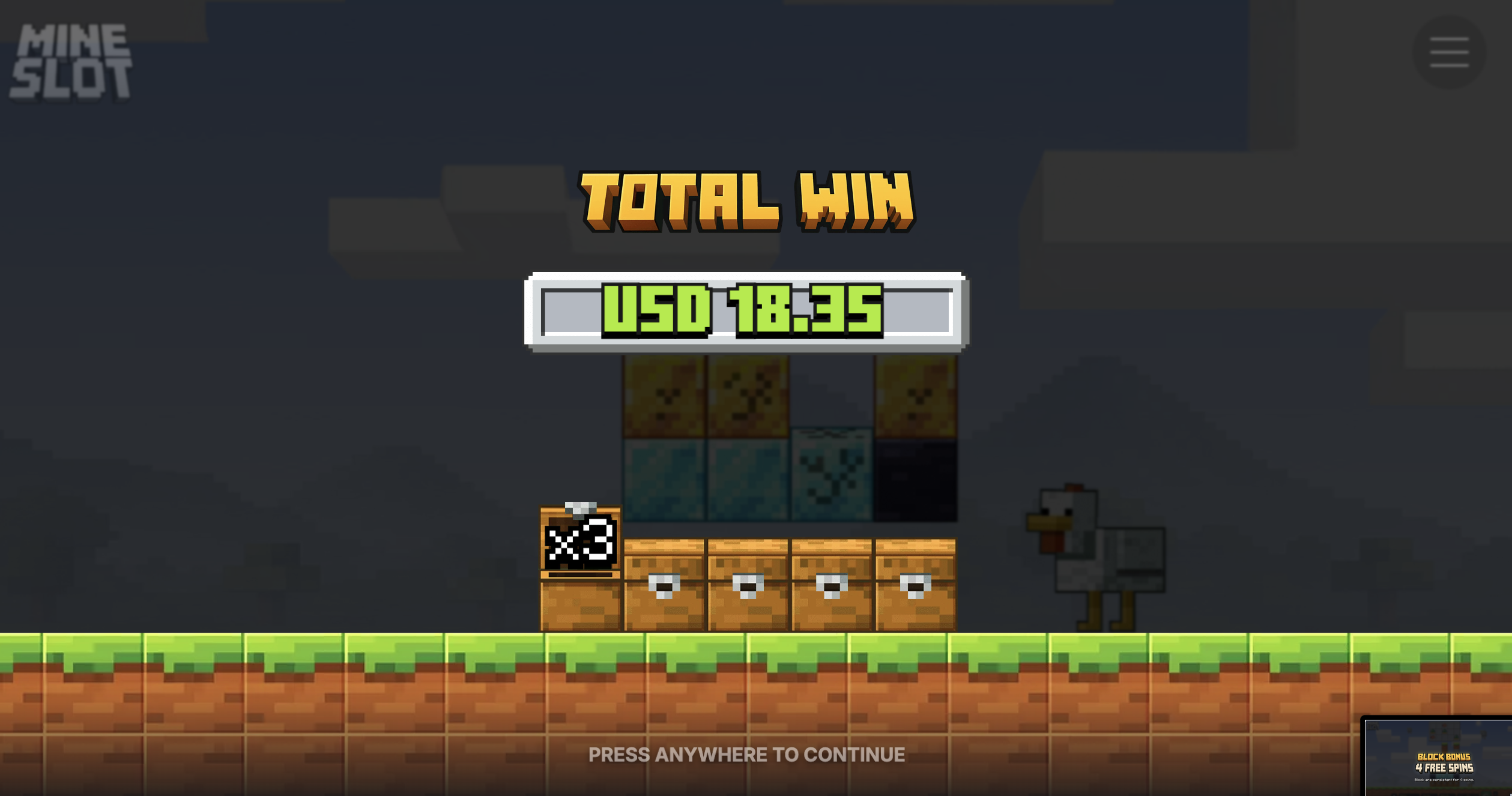 Mine Slot win screen